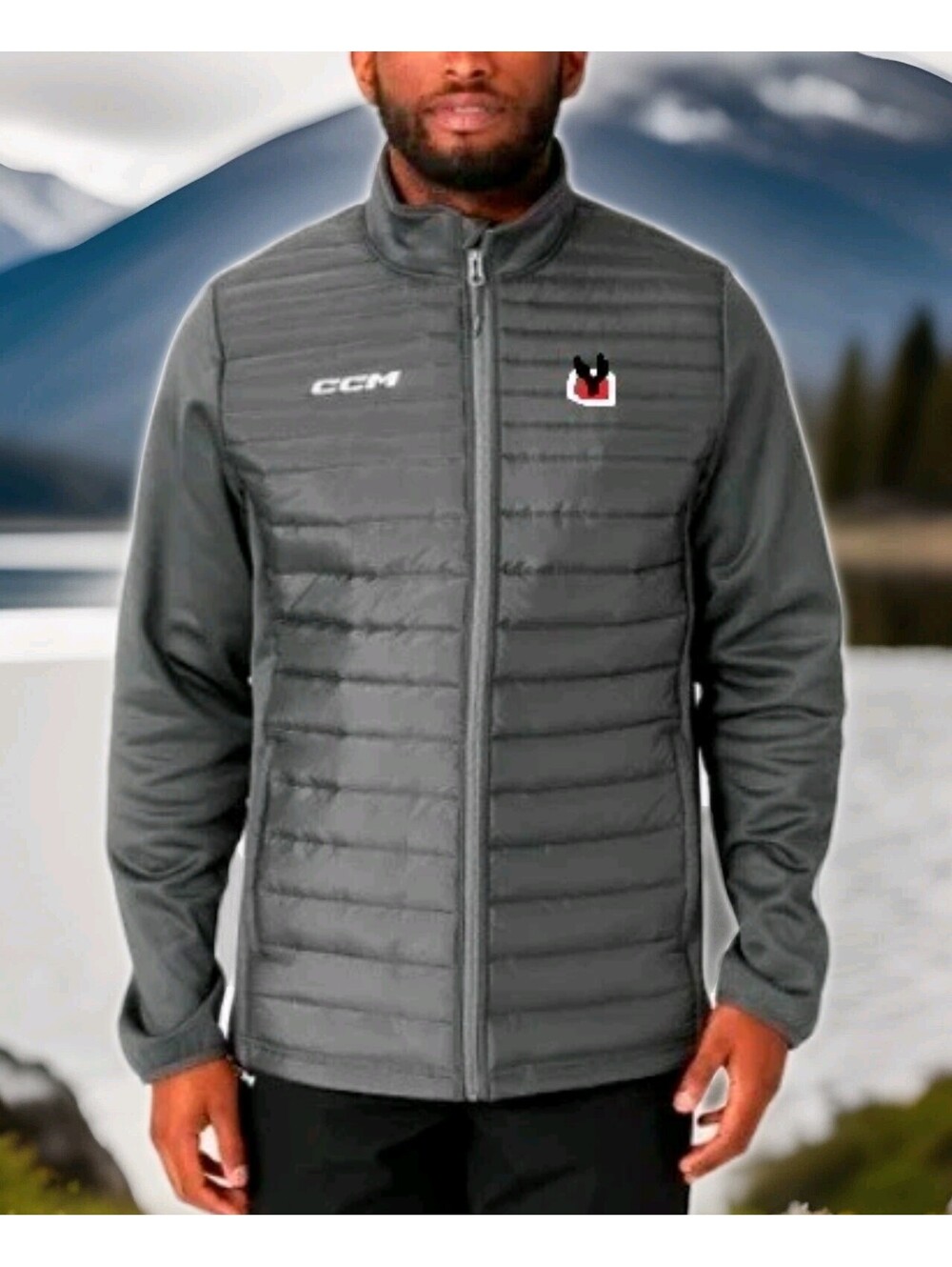 NEW CCM Hockey Team Quilted Warm-Up Coaches Jacket Gray Senior Adult Men 2XL XXL